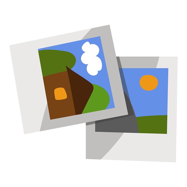 假期中的白色相框里的小照片。可爱的风景照片，拍摄于假期。夏天，旅行。两个独立元素的矢量插图。图片下载