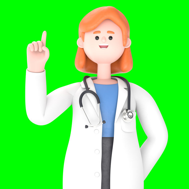 3D插图：女医生诺娃手持红色急救箱。绿色背景模拟。3D渲染，适用于绿色背景的素材和剪辑路径。图片下载