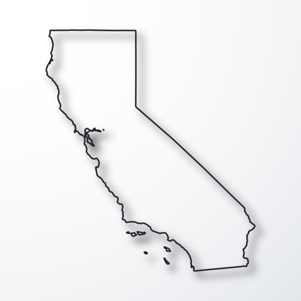 加州地图-黑色的轮廓与阴影在白色的背景图片下载