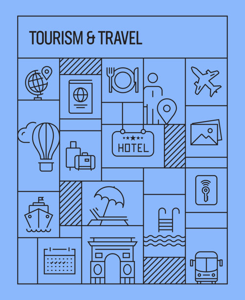 旅游与旅游概念。几何复古风格的旗帜和海报概念与旅游和旅游线路图标图片下载