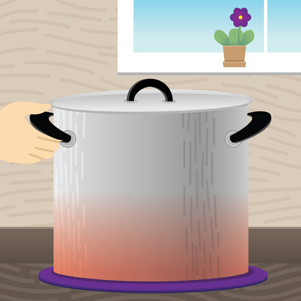 在热垫上手持热锅图片下载