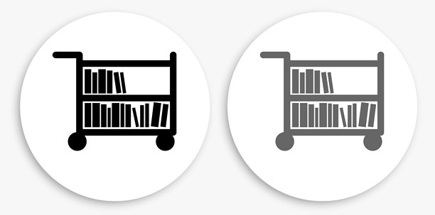 图书推车黑白圆形图标图片下载