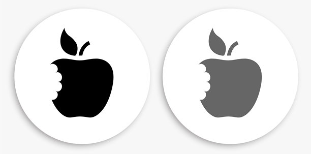 吃苹果黑白圆形图标图片下载