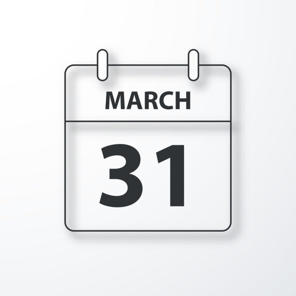 3月31日-每日日历-黑色大纲与阴影在白色的背景图片下载