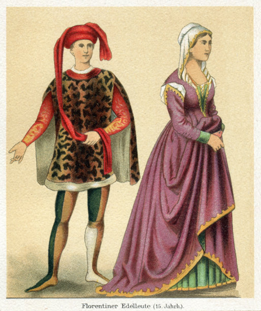 一对穿着威尼斯15世纪传统服装的意大利佛罗伦萨夫妇图片下载