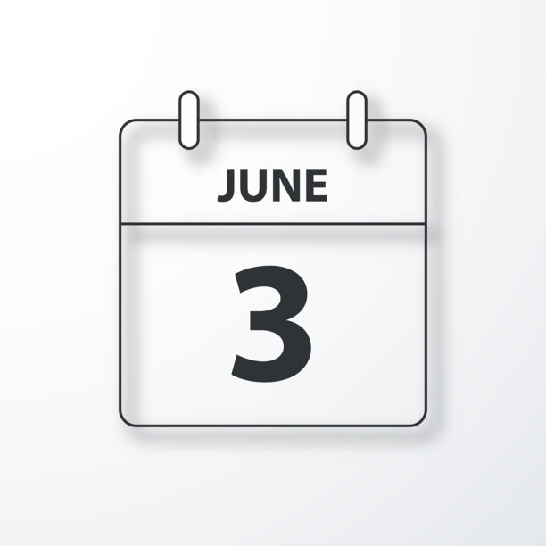 6月3日-每日日历-黑色大纲与阴影在白色背景图片下载