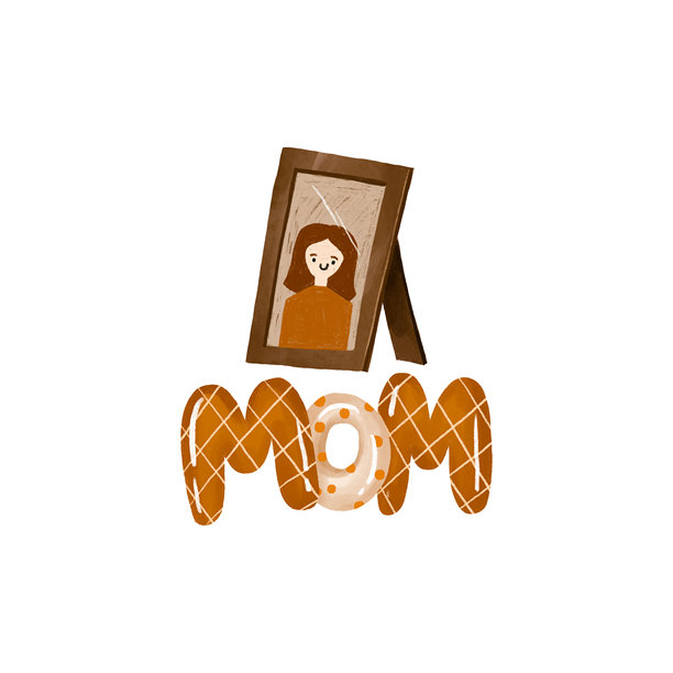 相框中的女性照片和“妈妈”字样。母亲节快乐。手绘的母亲节插图。贺卡。图片下载