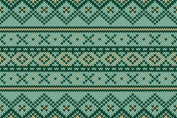 针织。无缝图案。矢量。棕色针织毛衣纹理。设定几何背景。节日海岛传统装饰品。羊毛套头衫插画。节日钩织品。图片下载