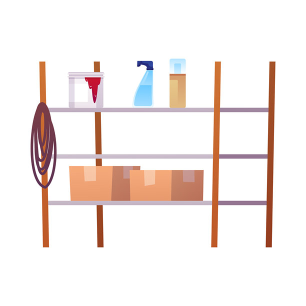 带物品的橱柜，矢量平面图标，钢制架子，地下室，车库储物或仓库衣橱家具图片下载
