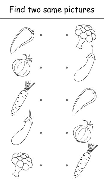 寻找两张相同的图片。黑白蔬菜的教育游戏。矢量插图。图片下载