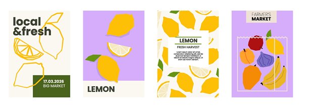 新鲜柠檬插图。用于农贸市场广告的有机水果简单海报。带有空白空间的矢量模板。以简约手绘和平面风格展示的热带食品系列。图片下载