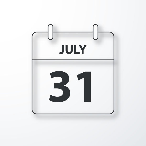 7月31日-每日日历-黑色轮廓与阴影在白色的背景图片下载