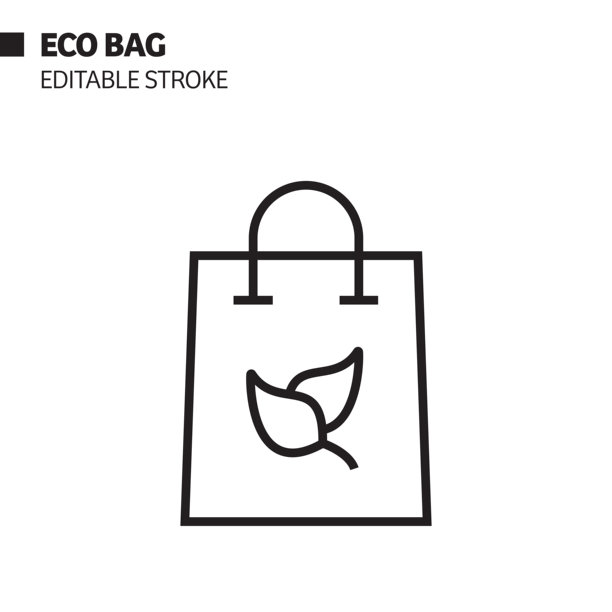 环保袋线图标。可编辑的描边轮廓符号图片下载