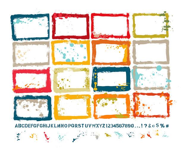 矢量手绘纹理边界和油漆喷溅集:艺术家自己的收藏图片下载