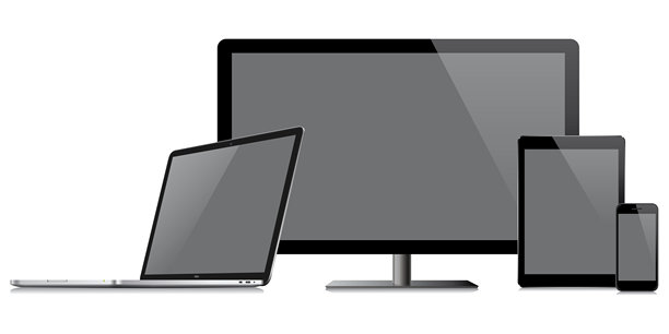 真实的向量计算机和移动设备上的白色背景图片下载