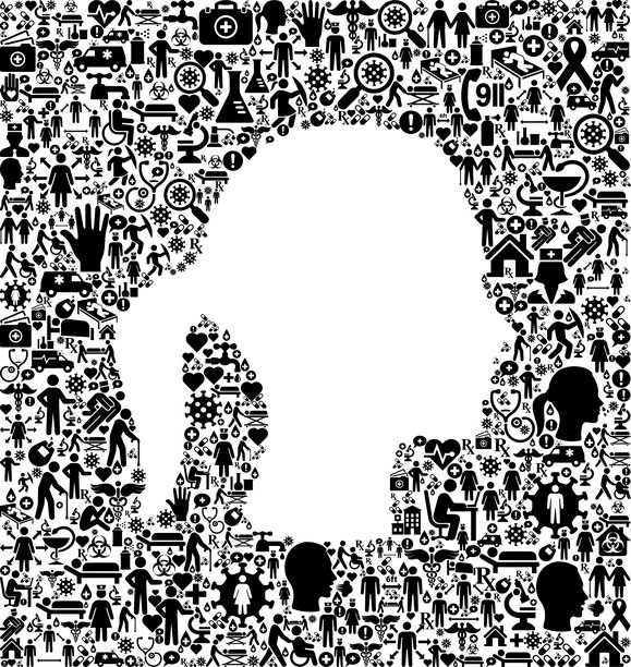 女孩面对流感冠状病毒图标模式图片下载