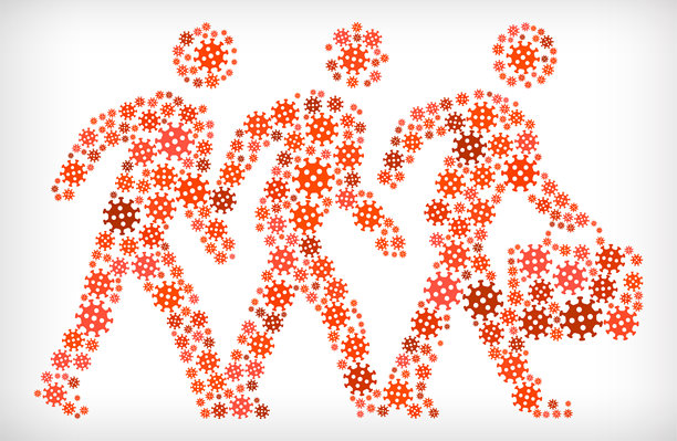 商人行走流感冠状病毒图标模式图片下载