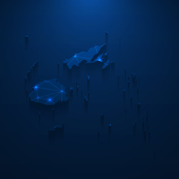 斐济地图网络-明亮的网格在深蓝色的背景图片下载