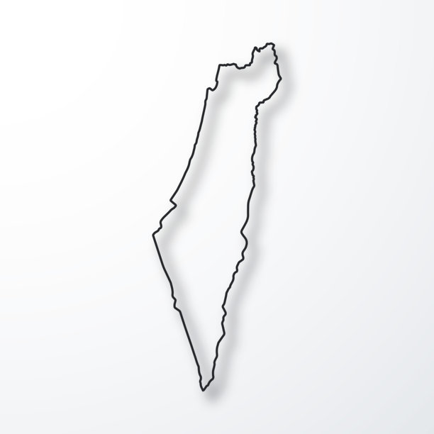 以色列地图黑色轮廓，白色背景带阴影图片下载