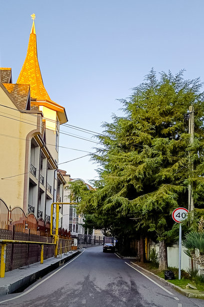 美丽的城市景观，街道与建筑。俄罗斯索契市。俄罗斯旅游概念。竖版照片。图片下载