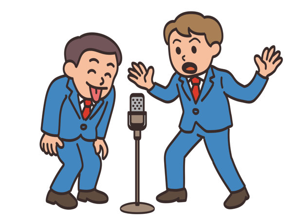 在漫才喜剧表演中，调皮的模糊效果和令人惊讶的突入式反应的插图素材图片下载