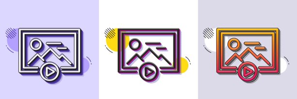 开始演示的线条图标。照片图像缩略图标志。半色调点状图案。矢量图。图片下载