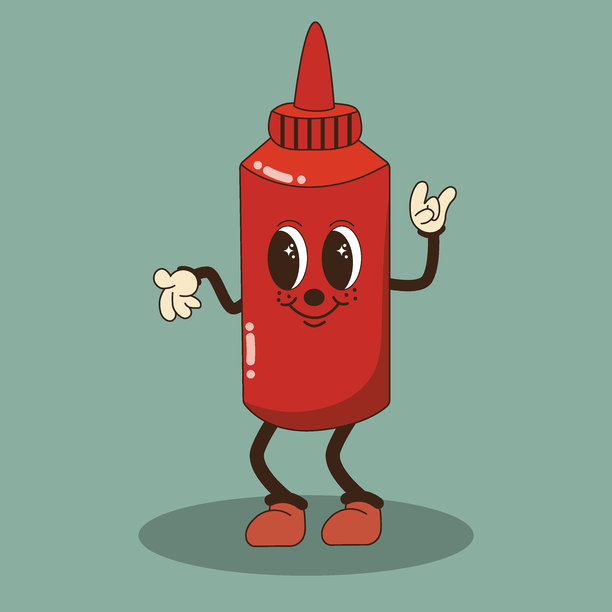 番茄酱，番茄酱。复古风格的时髦快餐人物。食物的设计。矢量复古插图。对70年代、80年代、90年代的怀念。新潮复古的迷幻风格。Y2k审美。图片下载