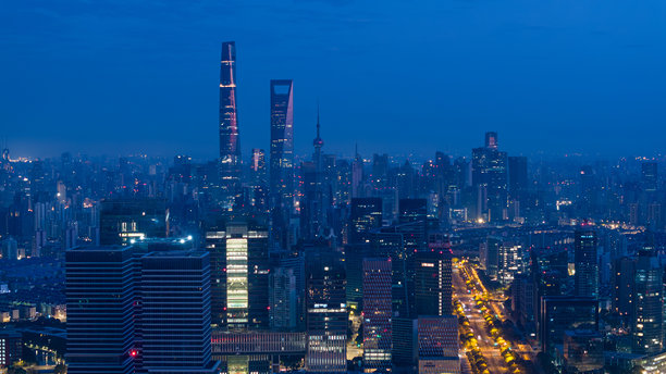 中国上海全景天际线航拍照片图片下载