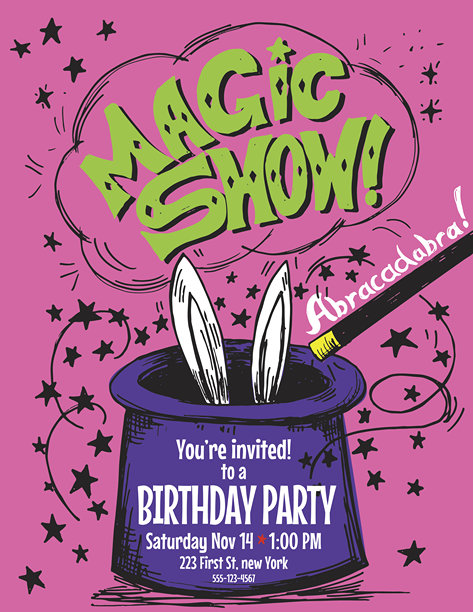 手绘魔术表演生日派对邀请模板图片下载