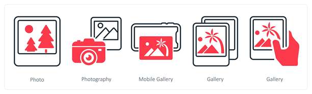 一组包含照片、摄影和手机图库的5个混合图标图片下载