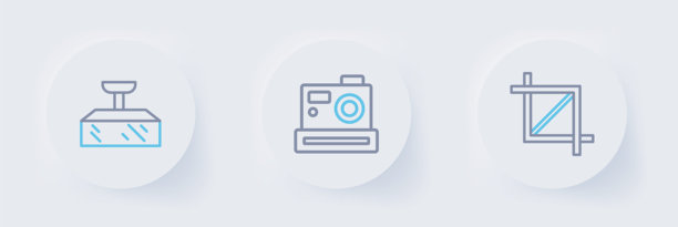 设置线条图片裁剪照片、相机和软箱灯图标。矢量图。图片下载