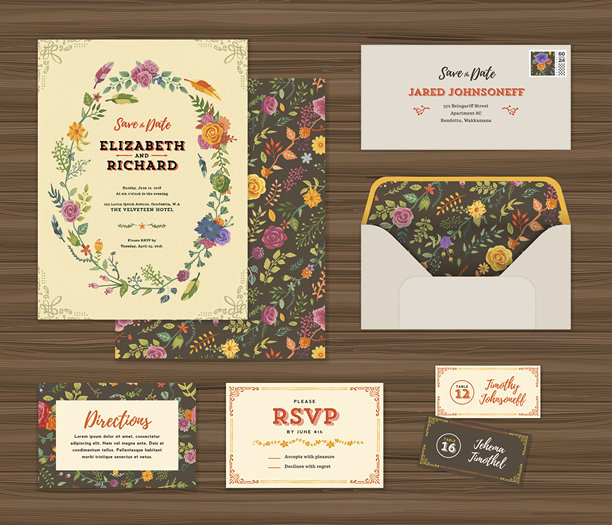 花卉婚礼邀请模板集图片下载