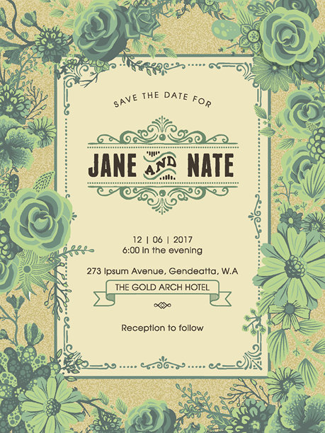 花卉婚礼请柬模板图片下载