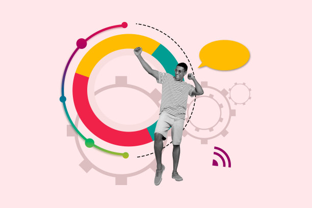 快乐的美国男士舞蹈的复合照片拼贴，职业发展成果增长的界面图，孤立在涂鸦背景上图片下载