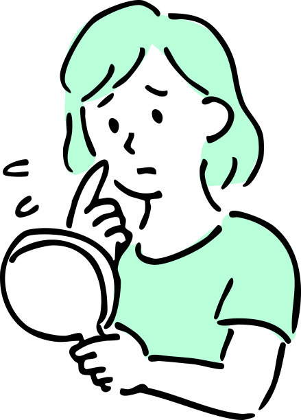 担心的女人在镜子前查看皮肤的矢量插图图片下载