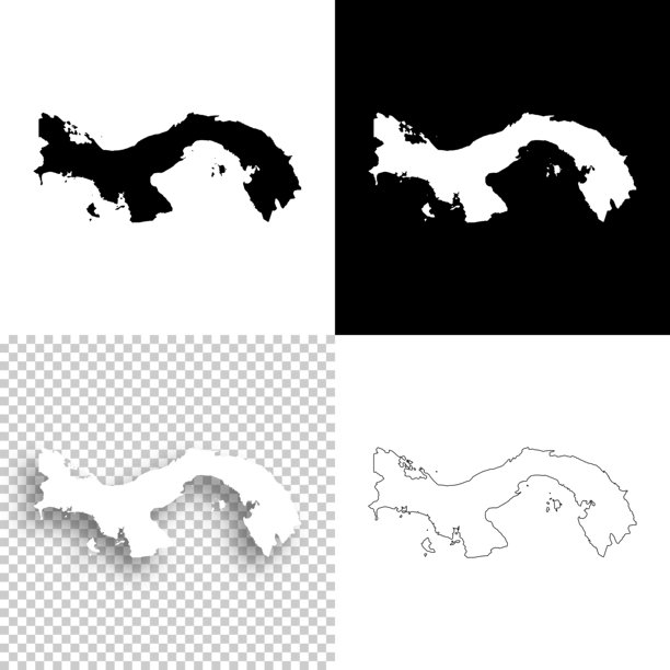 巴拿马地图设计-空白，白色和黑色背景图片下载