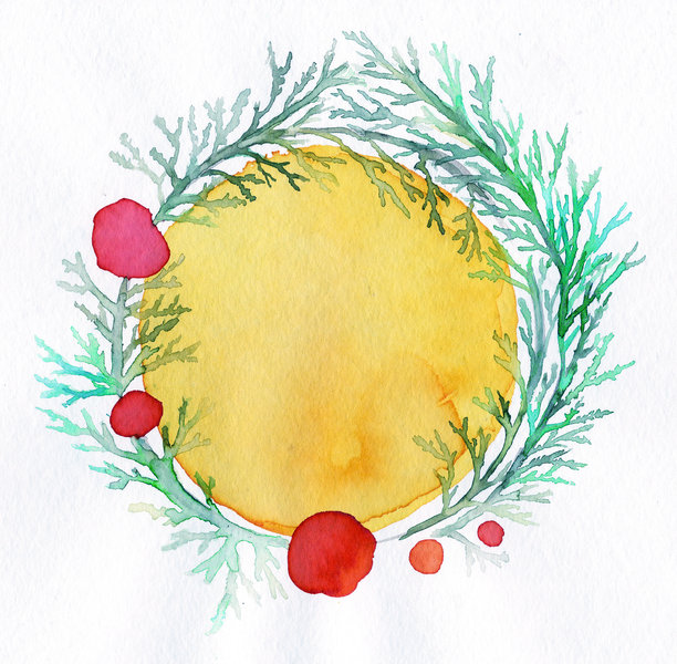 松叶、水彩图片下载