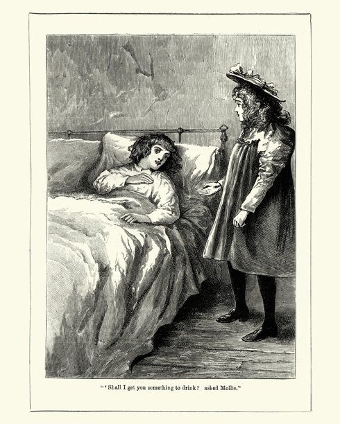 姐姐帮助生病的哥哥，维多利亚时代，19世纪图片下载