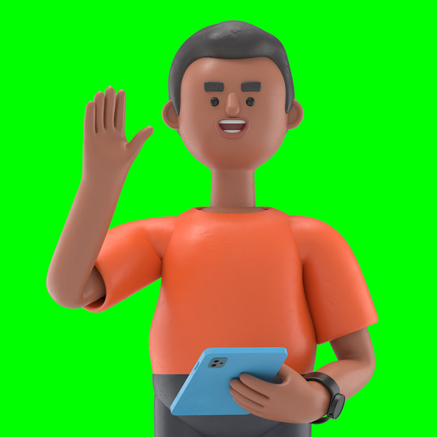 3D插图：帅气的男人大卫在办公室庆祝成功，举手击掌。3D渲染，适用于绿幕素材和剪辑路径。图片下载