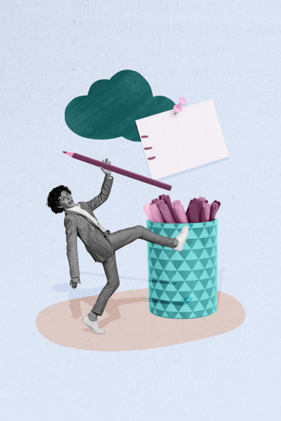 快乐的小学生手持大铅笔贴纸备忘录，提醒学校作业任务的竖版照片拼贴，背景为涂鸦风格。图片下载