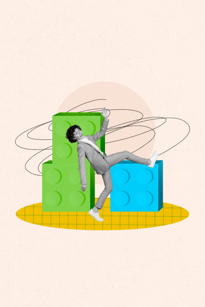 复古风格的3D拼贴图，描绘了有趣的男孩、积木、上学、购物、儿童教育概念，适用于杂志、广告牌、漫画和小册子，简约风格。图片下载