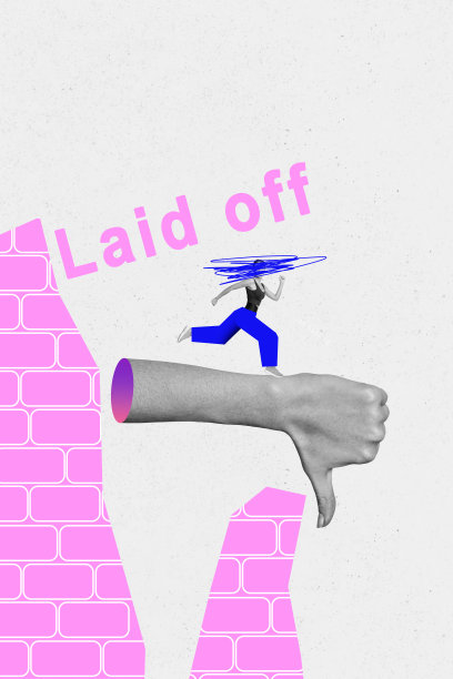 趋势艺术作品复合3D照片拼贴设计，表现年轻女性因职业解雇而失业的沮丧情绪。图片下载