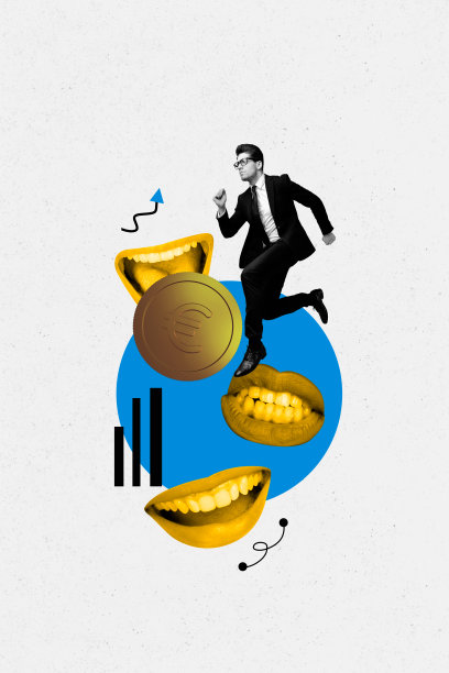 模板海报趋势艺术作品 3D 照片拼贴 商务女性嘴唇微笑着跑着欧元硬币 美元预算 金钱 经济 市场图片下载