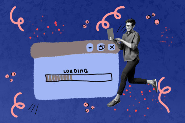 横幅图像 3D 艺术作品 照片拼贴 快乐的女商人 男商人 跑步 加载图标 进度 职业目标 成就图片下载