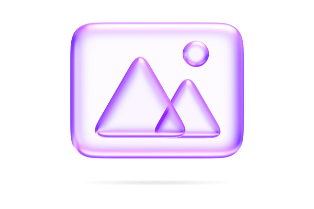 紫色图标，代表画廊、照片库、媒体上传或视觉内容，3D渲染图片下载