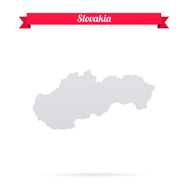 斯洛伐克地图，白色背景，红色横幅图片下载