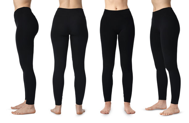 穿着瑜伽裤的女性在白色背景前摆姿势，特写。照片拼贴。图片下载
