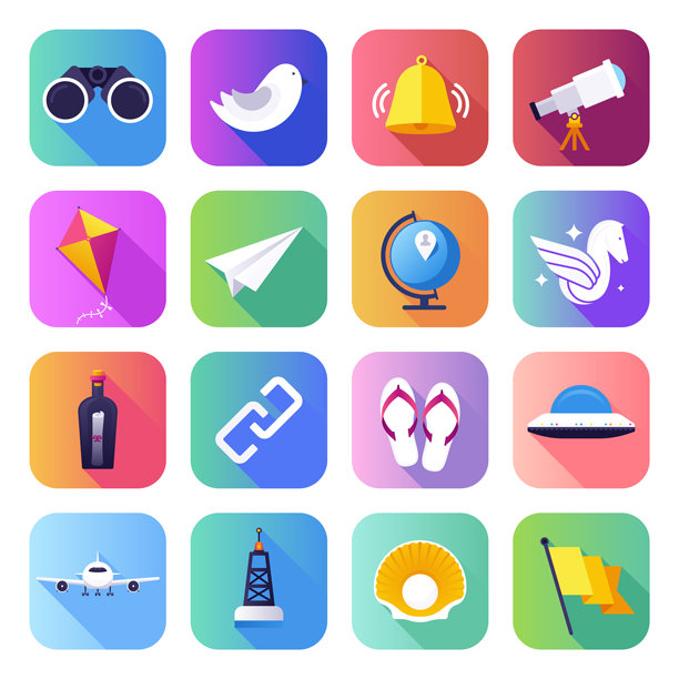 旅游和旅游业平滑渐变风格矢量图标设置图片下载