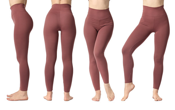 穿着瑜伽裤的女性在白色背景前摆姿势，特写。照片拼贴。图片下载