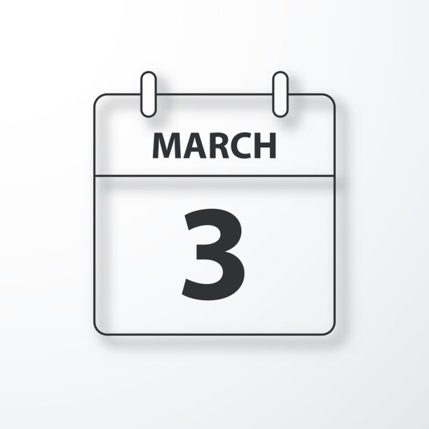 3月3日-每日日历-黑色轮廓与阴影在白色的背景图片下载